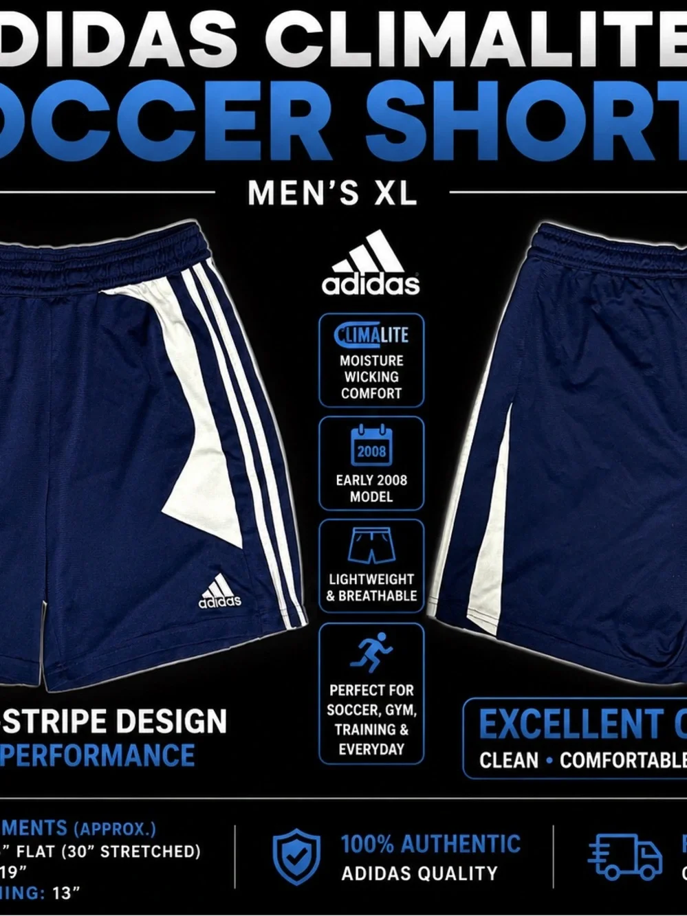 adidas Men’s Navy Blue Athletic Soccer Shorts